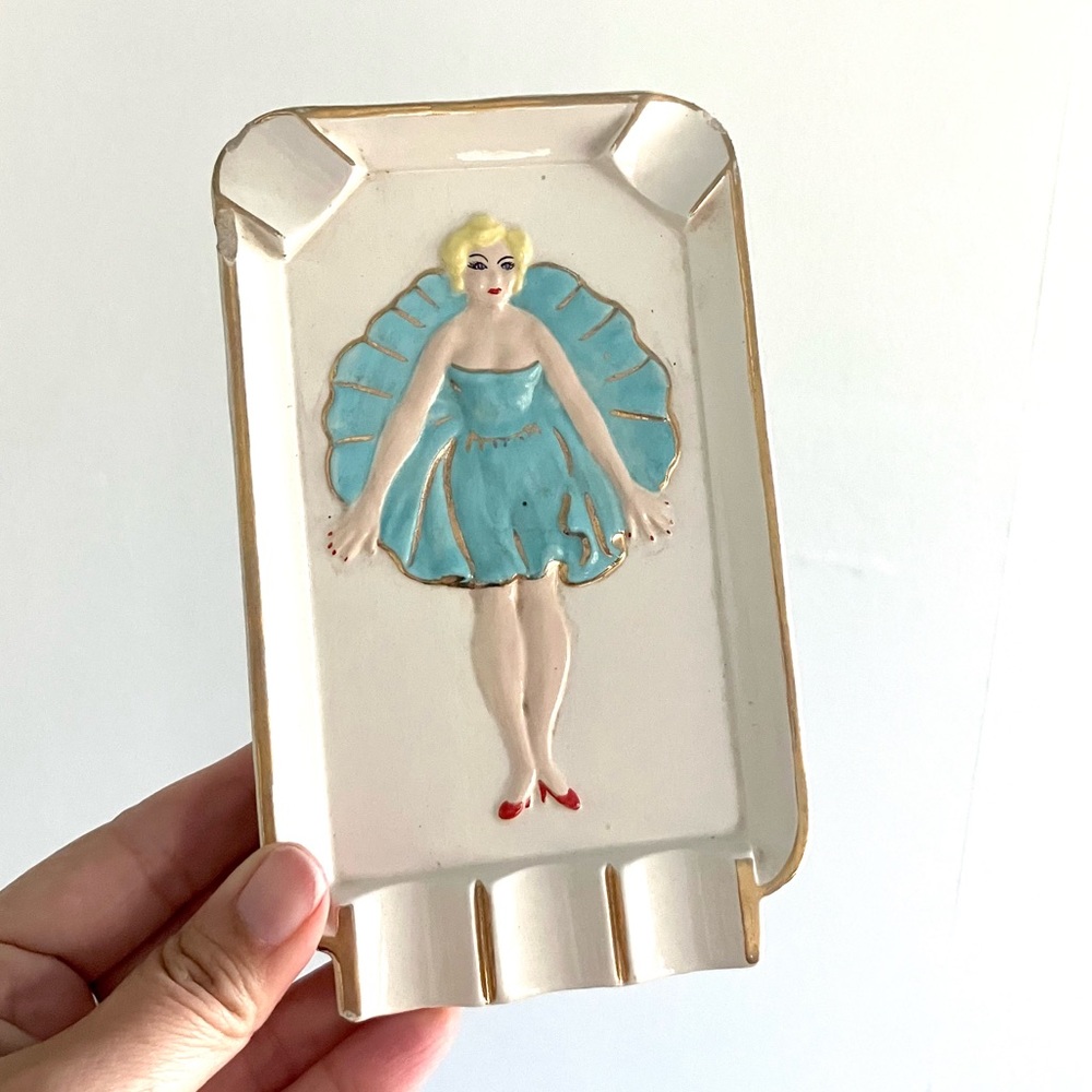 Vintage 50’s double sided lady ceramic dish tray
